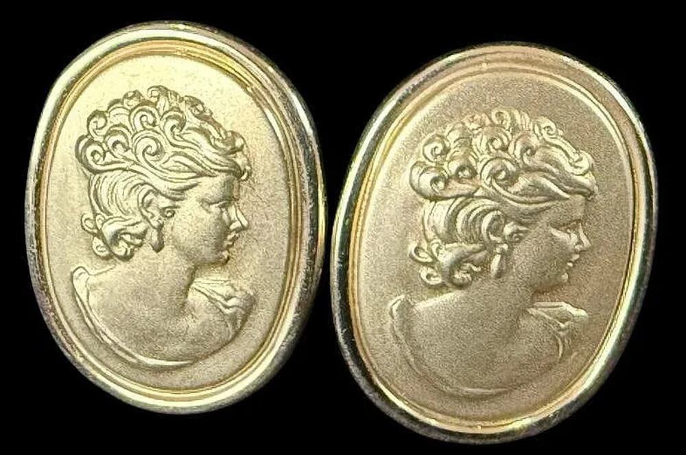 18k Gold Cameo Earrings Carved Portrait Oval 8.2g Vintage